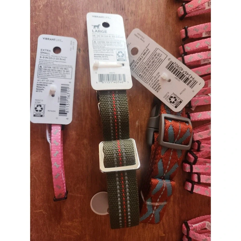 Lot of 26 Vibrant Life Reflective Dog Collars XS and Large Pink Green Orange